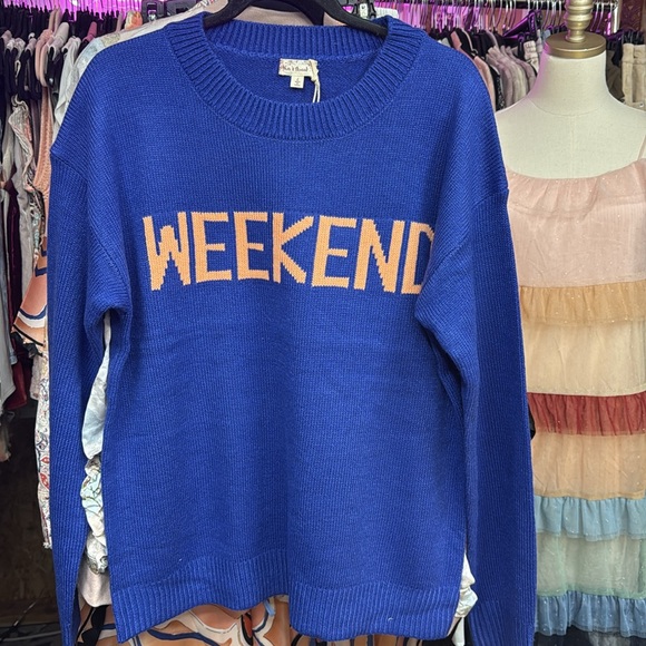 883. Hem & Thread Cobalt Blue Weekend Crew Neck Sweater Pullover New Item NWT - Picture 6 of 7